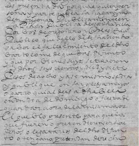 Comunicación del fallecimiento del herenciano Bartolomé de Cuevas Rodríguez